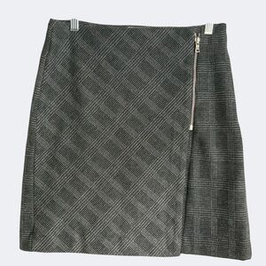 Loft Grey White Plaid Knit Faux Wrap Short Skirt SZ 4P